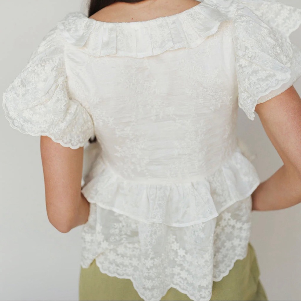 Pink Ruffle Lace Peplum Blouse - Picture 9 of 9
